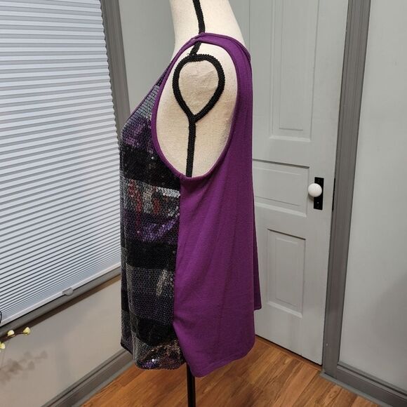 LANE Bryant Purple Silver Sequin Striped Tank Top - Picture 4 of 5